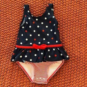 Carters Just One You 9M Red white & blue one piece bathing suit w snap bottom